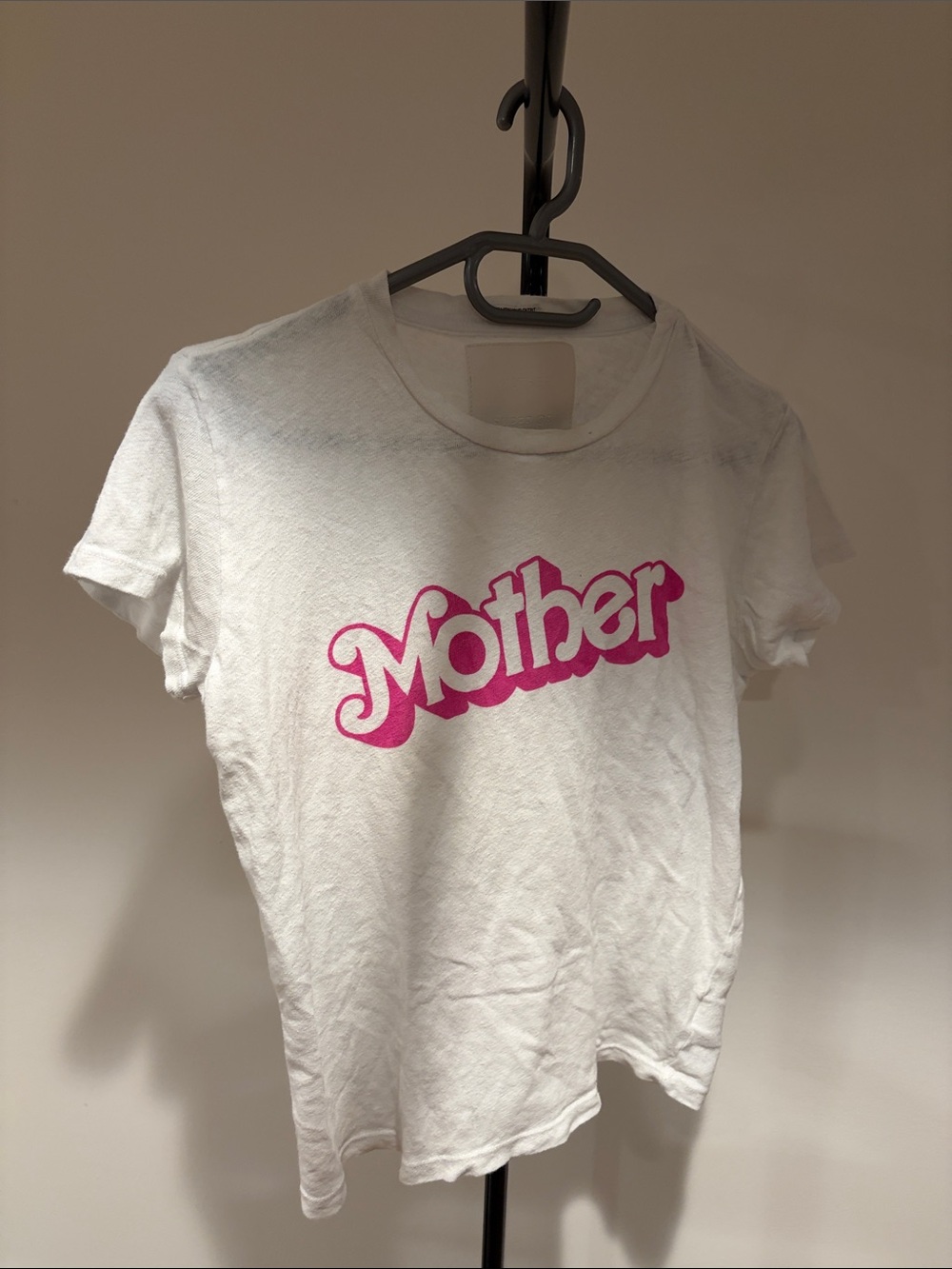 Mother White Graphic Tee with Pink Barbie Logo